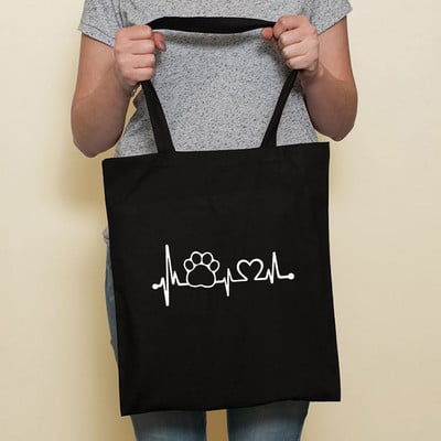 Aranyos kutya Harajuku divat bevásárló fekete táskák vászon hordtáska Bulldog anya tacskó újrafelhasználható szövettáska kézitáska válltáskák