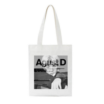 Agust D Módna vtipná nákupná taška Roztomilé plátené tašky cez rameno Harajuku Veľkokapacitné dámske tašky cez rameno Cool Peňaženka