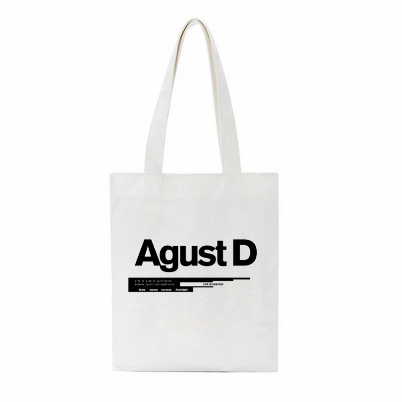 Agust D Módna vtipná nákupná taška Roztomilé plátené tašky cez rameno Harajuku Veľkokapacitné dámske tašky cez rameno Cool Peňaženka