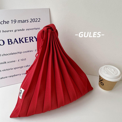 Moteriškos vilnos megztos klostės Tote Organ Bag Designer Prašmatnus susiuvimo kontrastas Korėjos madinga rankinė per petį moterims