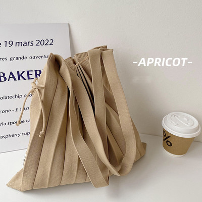 Moteriškos vilnos megztos klostės Tote Organ Bag Designer Prašmatnus susiuvimo kontrastas Korėjos madinga rankinė per petį moterims