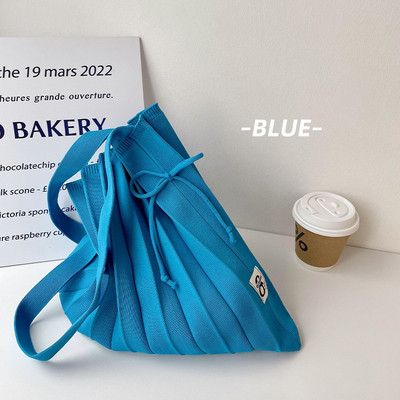 Moteriškos vilnos megztos klostės Tote Organ Bag Designer Prašmatnus susiuvimo kontrastas Korėjos madinga rankinė per petį moterims