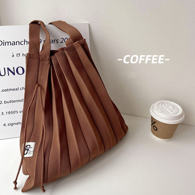 Moteriškos vilnos megztos klostės Tote Organ Bag Designer Prašmatnus susiuvimo kontrastas Korėjos madinga rankinė per petį moterims