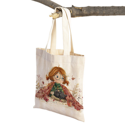 Pasaku pasaule Jauka dāvana bērnam gadījuma iepirkumu soma Jauka multfilma meitenei ar dubultu apdruku atkārtoti lietojama audekla studentu rokassomiņa