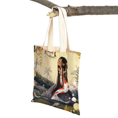 Pasaku pasaule Jauka dāvana bērnam gadījuma iepirkumu soma Jauka multfilma meitenei ar dubultu apdruku atkārtoti lietojama audekla studentu rokassomiņa