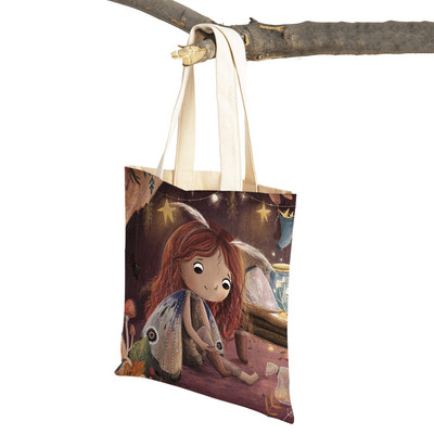 Pasaku pasaule Jauka dāvana bērnam gadījuma iepirkumu soma Jauka multfilma meitenei ar dubultu apdruku atkārtoti lietojama audekla studentu rokassomiņa