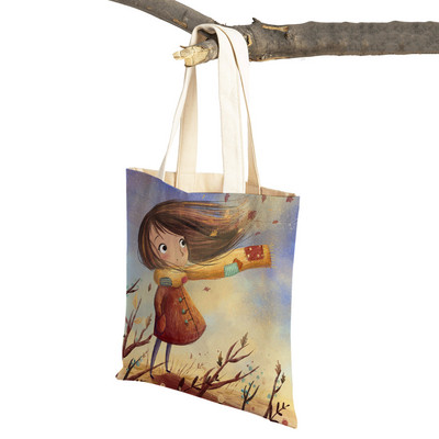 Pasaku pasaule Jauka dāvana bērnam gadījuma iepirkumu soma Jauka multfilma meitenei ar dubultu apdruku atkārtoti lietojama audekla studentu rokassomiņa