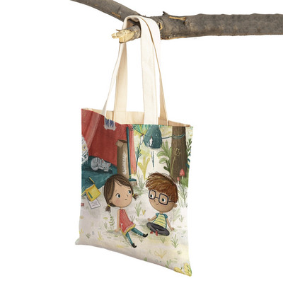 Pasaku pasaule Jauka dāvana bērnam gadījuma iepirkumu soma Jauka multfilma meitenei ar dubultu apdruku atkārtoti lietojama audekla studentu rokassomiņa