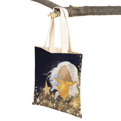 Pasaku pasaule Jauka dāvana bērnam gadījuma iepirkumu soma Jauka multfilma meitenei ar dubultu apdruku atkārtoti lietojama audekla studentu rokassomiņa