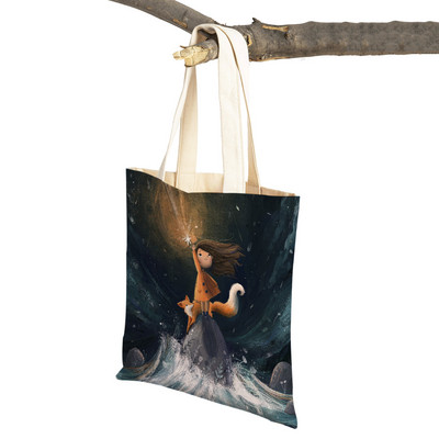 Pasaku pasaule Jauka dāvana bērnam gadījuma iepirkumu soma Jauka multfilma meitenei ar dubultu apdruku atkārtoti lietojama audekla studentu rokassomiņa