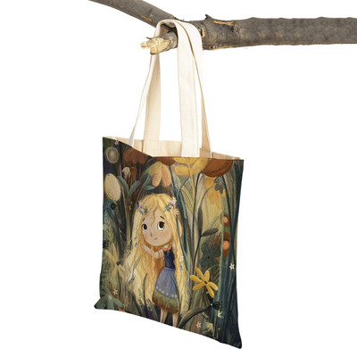 Pasaku pasaule Jauka dāvana bērnam gadījuma iepirkumu soma Jauka multfilma meitenei ar dubultu apdruku atkārtoti lietojama audekla studentu rokassomiņa