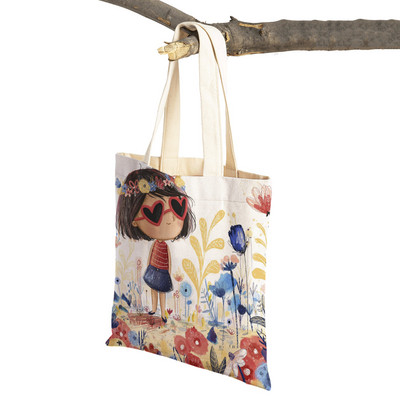 Pasaku pasaule Jauka dāvana bērnam gadījuma iepirkumu soma Jauka multfilma meitenei ar dubultu apdruku atkārtoti lietojama audekla studentu rokassomiņa