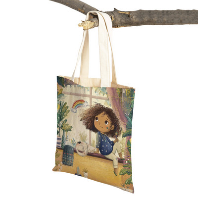 Pasaku pasaule Jauka dāvana bērnam gadījuma iepirkumu soma Jauka multfilma meitenei ar dubultu apdruku atkārtoti lietojama audekla studentu rokassomiņa