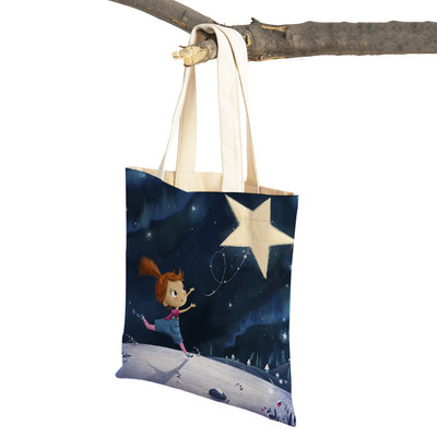 Pasaku pasaule Jauka dāvana bērnam gadījuma iepirkumu soma Jauka multfilma meitenei ar dubultu apdruku atkārtoti lietojama audekla studentu rokassomiņa