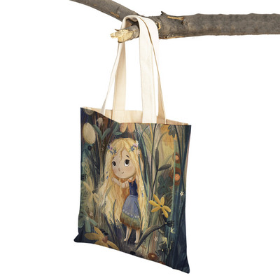 Pasaku pasaule Jauka dāvana bērnam gadījuma iepirkumu soma Jauka multfilma meitenei ar dubultu apdruku atkārtoti lietojama audekla studentu rokassomiņa