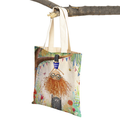 Pasaku pasaule Jauka dāvana bērnam gadījuma iepirkumu soma Jauka multfilma meitenei ar dubultu apdruku atkārtoti lietojama audekla studentu rokassomiņa