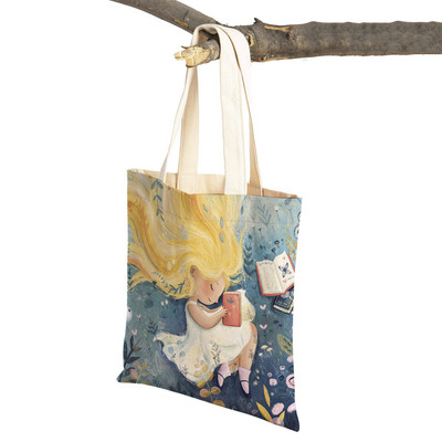 Pasaku pasaule Jauka dāvana bērnam gadījuma iepirkumu soma Jauka multfilma meitenei ar dubultu apdruku atkārtoti lietojama audekla studentu rokassomiņa