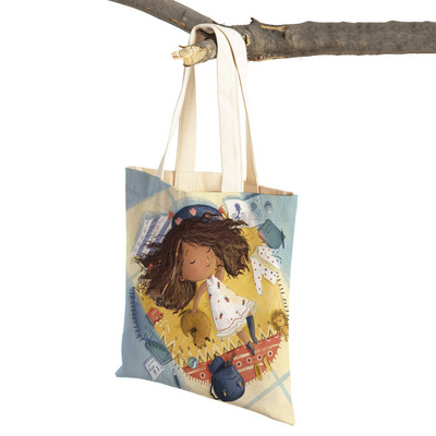 Pasaku pasaule Jauka dāvana bērnam gadījuma iepirkumu soma Jauka multfilma meitenei ar dubultu apdruku atkārtoti lietojama audekla studentu rokassomiņa