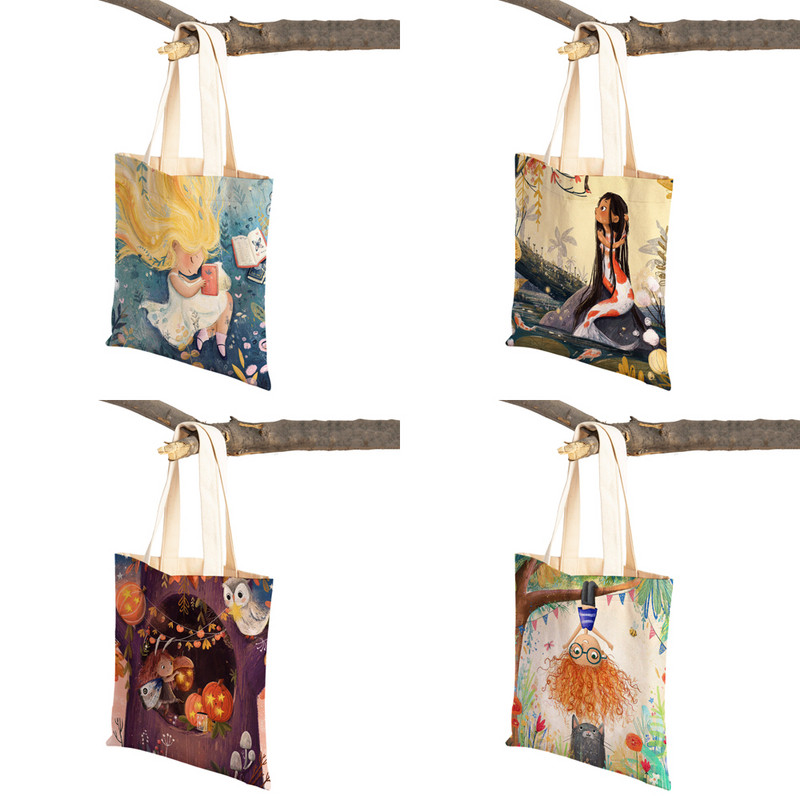 Pasaku pasaule Jauka dāvana bērnam gadījuma iepirkumu soma Jauka multfilma meitenei ar dubultu apdruku atkārtoti lietojama audekla studentu rokassomiņa