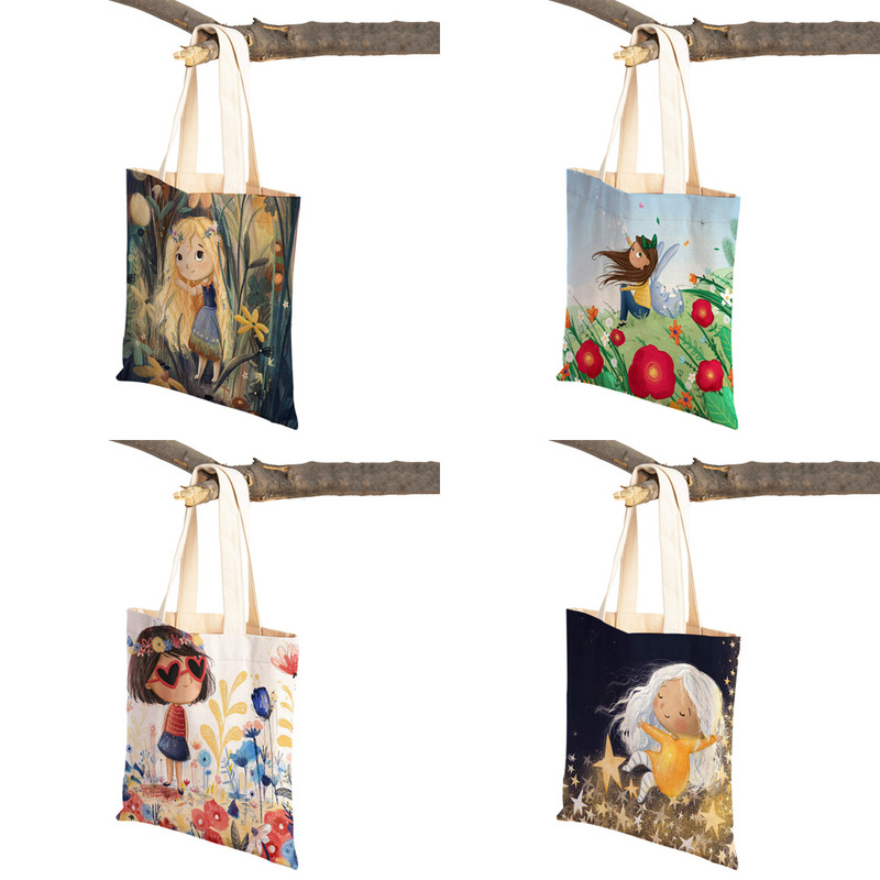 Pasaku pasaule Jauka dāvana bērnam gadījuma iepirkumu soma Jauka multfilma meitenei ar dubultu apdruku atkārtoti lietojama audekla studentu rokassomiņa