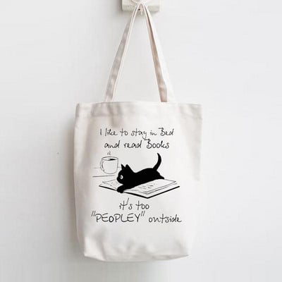 Knjige o mačkama Kava Ljubav Print Shopper Ručne torbe Na rame Moda Platnena Ležerna kupnja Djevojke Ženske grafičke torbe