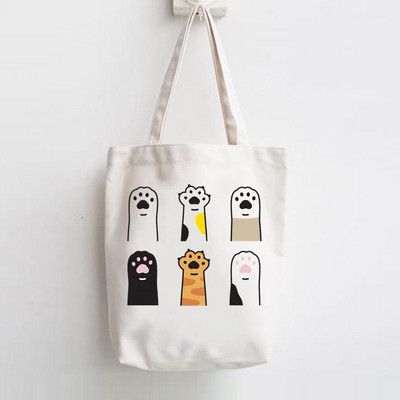 Macska Könyvek Kávé Szerelem Nyomtat Vásárló Kézitáskák Váll Divat Vászon Alkalmi vásárlás Lányok Női Grafikus táska