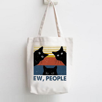 Macska Könyvek Kávé Szerelem Nyomtat Vásárló Kézitáskák Váll Divat Vászon Alkalmi vásárlás Lányok Női Grafikus táska