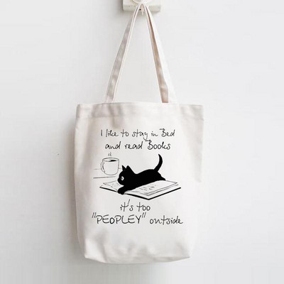 Macska Könyvek Kávé Szerelem Nyomtat Vásárló Kézitáskák Váll Divat Vászon Alkalmi vásárlás Lányok Női Grafikus táska