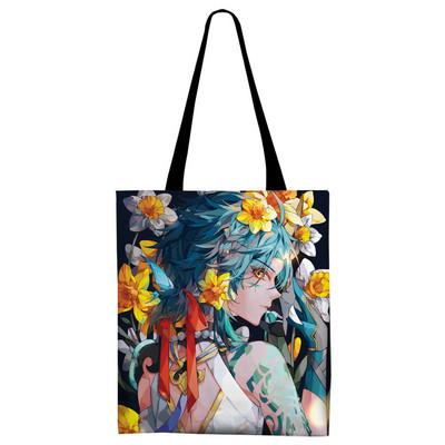 Genshin Impact Canvas Tote Bag Kvetinová verzia Sumeru Venti Cyno Dehya Wanderer Baizhu Kazuha Alhaitham Baal Nákupná kabelka