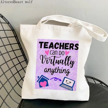 Γυναικεία τσάντα αγορών Teacher Vibes Rainbow Essential Harajuku Shopping Canvas Shopper Τσάντα δώρου για κορίτσι Τσάντα ώμου Tote