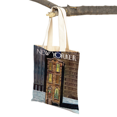 New Yorker karácsonyi női vásárlótáskák Szupermarket Tote Lady kézitáska Mindkét oldalon Újrafelhasználható Összecsukható alkalmi vászon bevásárlótáska