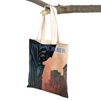 New Yorker karácsonyi női vásárlótáskák Szupermarket Tote Lady kézitáska Mindkét oldalon Újrafelhasználható Összecsukható alkalmi vászon bevásárlótáska