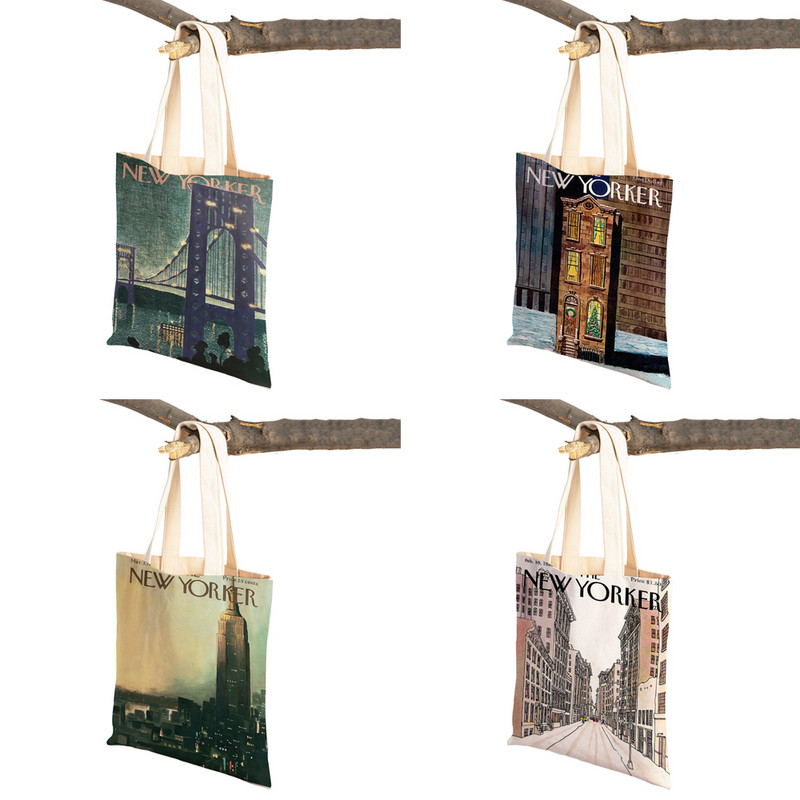 New Yorker karácsonyi női vásárlótáskák Szupermarket Tote Lady kézitáska Mindkét oldalon Újrafelhasználható Összecsukható alkalmi vászon bevásárlótáska