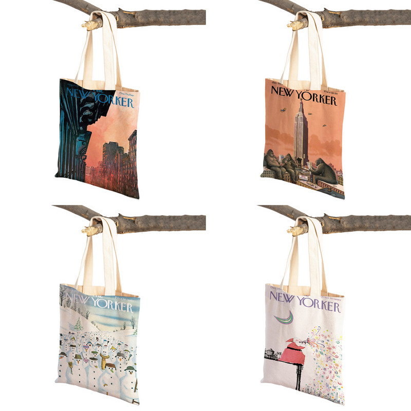 New Yorker karácsonyi női vásárlótáskák Szupermarket Tote Lady kézitáska Mindkét oldalon Újrafelhasználható Összecsukható alkalmi vászon bevásárlótáska
