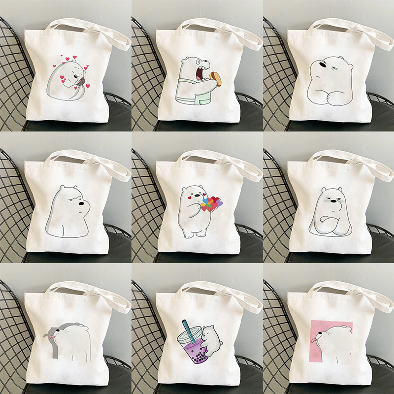 Jautra karikatūra Bear iepirkumu soma Pircēju soma Tote Bag Vasaras plecu audekla soma Liela ietilpība Wild Messenger Bag Jauka un jautra rokassomiņa