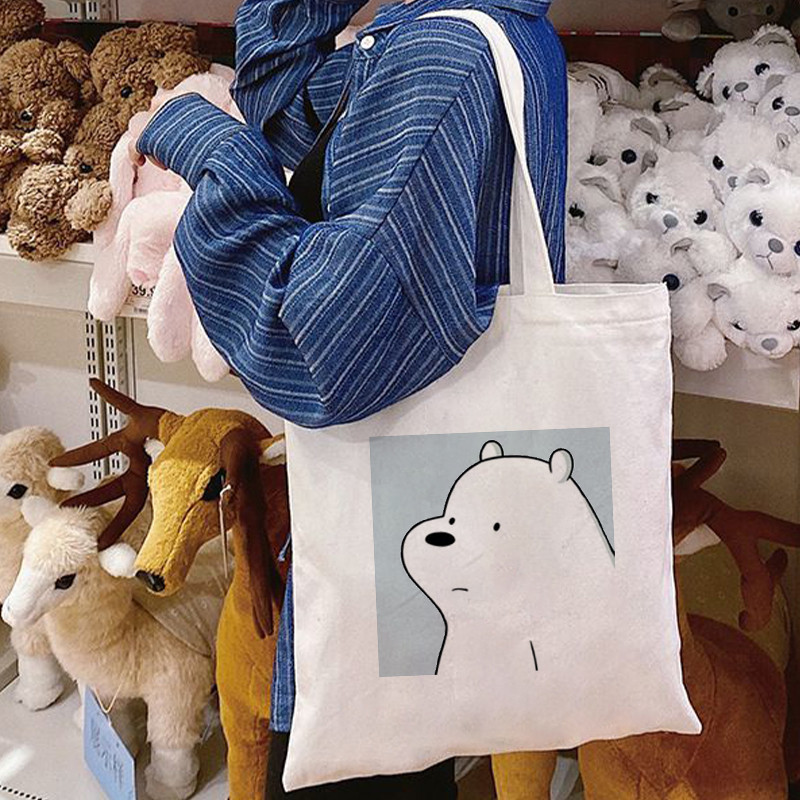 Jautra karikatūra Bear iepirkumu soma Pircēju soma Tote Bag Vasaras plecu audekla soma Liela ietilpība Wild Messenger Bag Jauka un jautra rokassomiņa