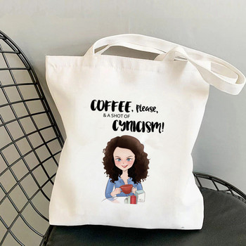 Αγοραστής Πίνω καφέ σαν Gilmore Girl Printed Tote Bag γυναικών Harajuku shopper τσάντα Τσάντα ώμου για ψώνια Lady Canvas Bag