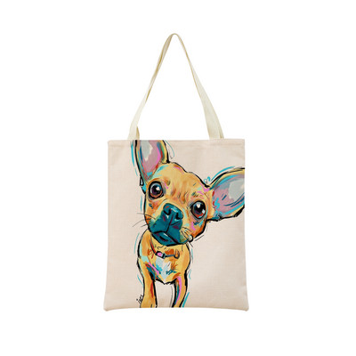 Vodene boje Životinje Kućni ljubimac Pas Chihuahua Torba za kupnju s dvostranim printom 40X45 Sklopiva ekološki prihvatljiva torba za dar Ženska torba za van