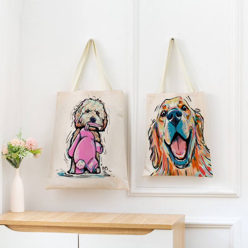 Vodene boje Životinje Kućni ljubimac Pas Chihuahua Torba za kupnju s dvostranim printom 40X45 Sklopiva ekološki prihvatljiva torba za dar Ženska torba za van