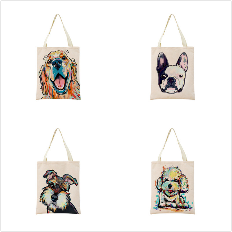 Vodene boje Životinje Kućni ljubimac Pas Chihuahua Torba za kupnju s dvostranim printom 40X45 Sklopiva ekološki prihvatljiva torba za dar Ženska torba za van