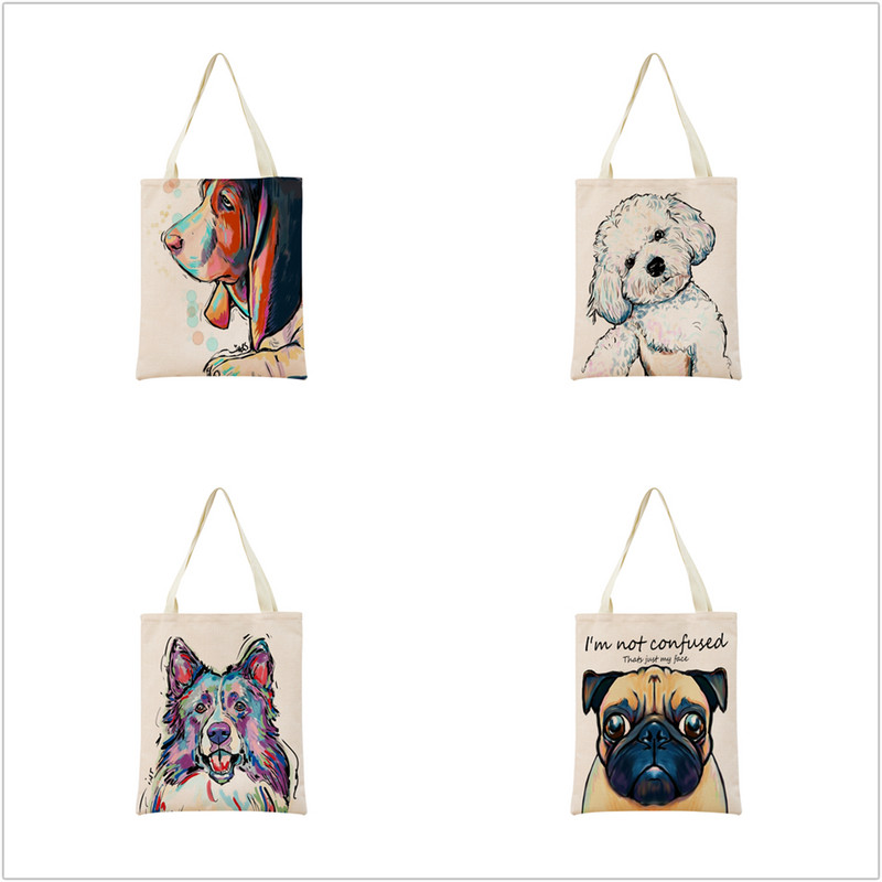Vodene boje Životinje Kućni ljubimac Pas Chihuahua Torba za kupnju s dvostranim printom 40X45 Sklopiva ekološki prihvatljiva torba za dar Ženska torba za van