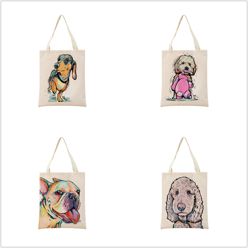 Vodene boje Životinje Kućni ljubimac Pas Chihuahua Torba za kupnju s dvostranim printom 40X45 Sklopiva ekološki prihvatljiva torba za dar Ženska torba za van
