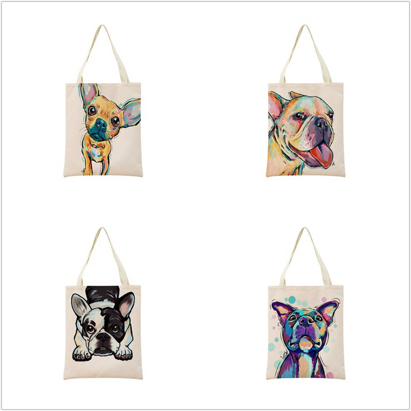 Vodene boje Životinje Kućni ljubimac Pas Chihuahua Torba za kupnju s dvostranim printom 40X45 Sklopiva ekološki prihvatljiva torba za dar Ženska torba za van
