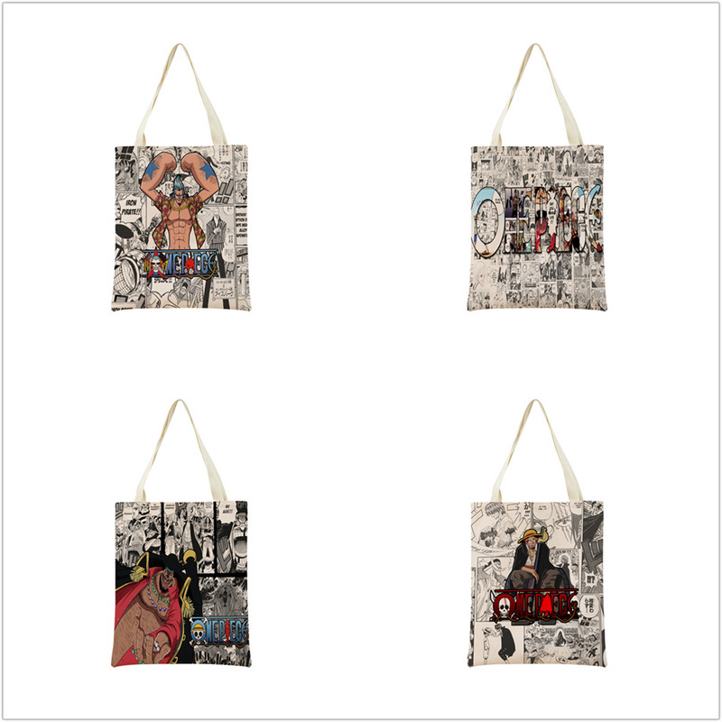 Anime One Piece Pattern Market Eko torba za kupnju Dvostrani dizajn s printom Sklopiva ženska ručna torba Prijenosna praktična torba za pohranu