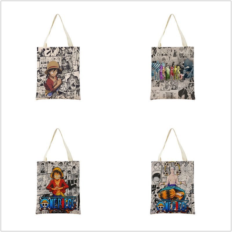 Anime One Piece Pattern Market Eko torba za kupnju Dvostrani dizajn s printom Sklopiva ženska ručna torba Prijenosna praktična torba za pohranu