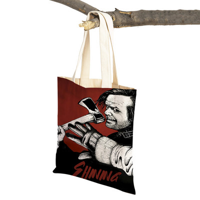 Audekls sieviešu pircēju soma Šausmu filma The Shining Lady Iepirkumu somas Klasiskās filmas Atkārtoti lietojama salokāma multfilma Ceļojumu rokassomiņa