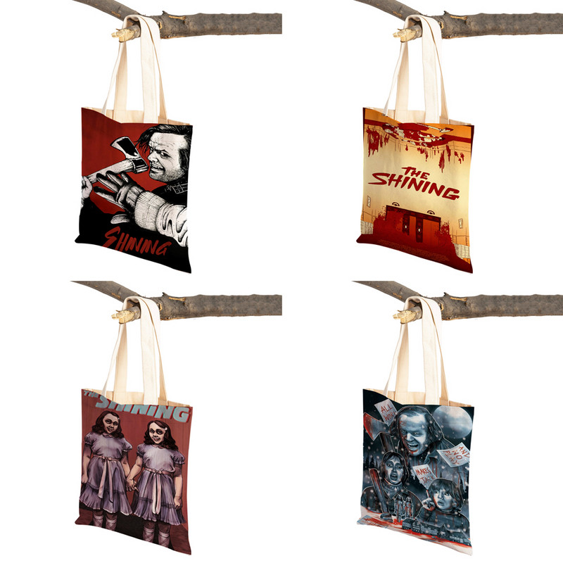 Audekls sieviešu pircēju soma Šausmu filma The Shining Lady Iepirkumu somas Klasiskās filmas Atkārtoti lietojama salokāma multfilma Ceļojumu rokassomiņa