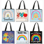 Kawaii Rainbow Teacher Shopping Bags Ženske torbe Thank You Teacher Torbe za rame za putovanja Ručne torbe za djevojke Platnena torba za kupnju