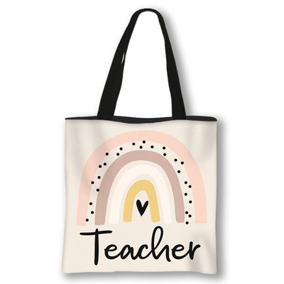 Kawaii Rainbow Teacher Shopping Bags Ženske torbe Thank You Teacher Torbe za rame za putovanja Ručne torbe za djevojke Platnena torba za kupnju