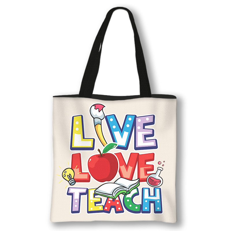 Kawaii Rainbow Teacher Shopping Bags Women Totes Thank You Teacher Chamber Bags for Travel Girls Bags Canvas Shopper Bag